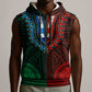 African Dashiki and Polynesian Pattern Sleeveless Zip Hoodie Half Green-Red - African Pride