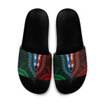 African Dashiki and Polynesian Pattern Slide Sandals Half Green-Red