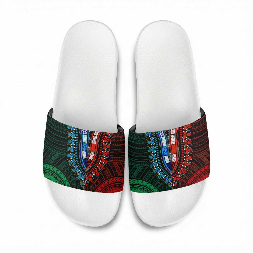 African Dashiki and Polynesian Pattern Slide Sandals Half Green-Red
