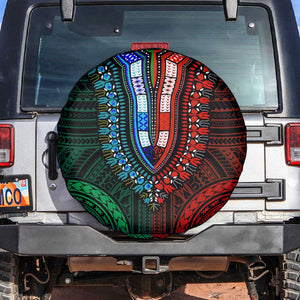 African Dashiki and Polynesian Pattern Spare Tire Cover Half Green-Red