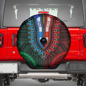 African Dashiki and Polynesian Pattern Spare Tire Cover Half Green-Red