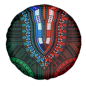 African Dashiki and Polynesian Pattern Spare Tire Cover Half Green-Red