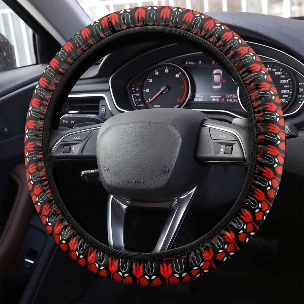 African Dashiki and Polynesian Pattern Steering Wheel Cover Half Green-Red