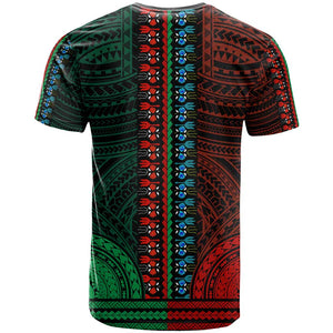 African Dashiki and Polynesian Pattern T shirt Half Green-Red