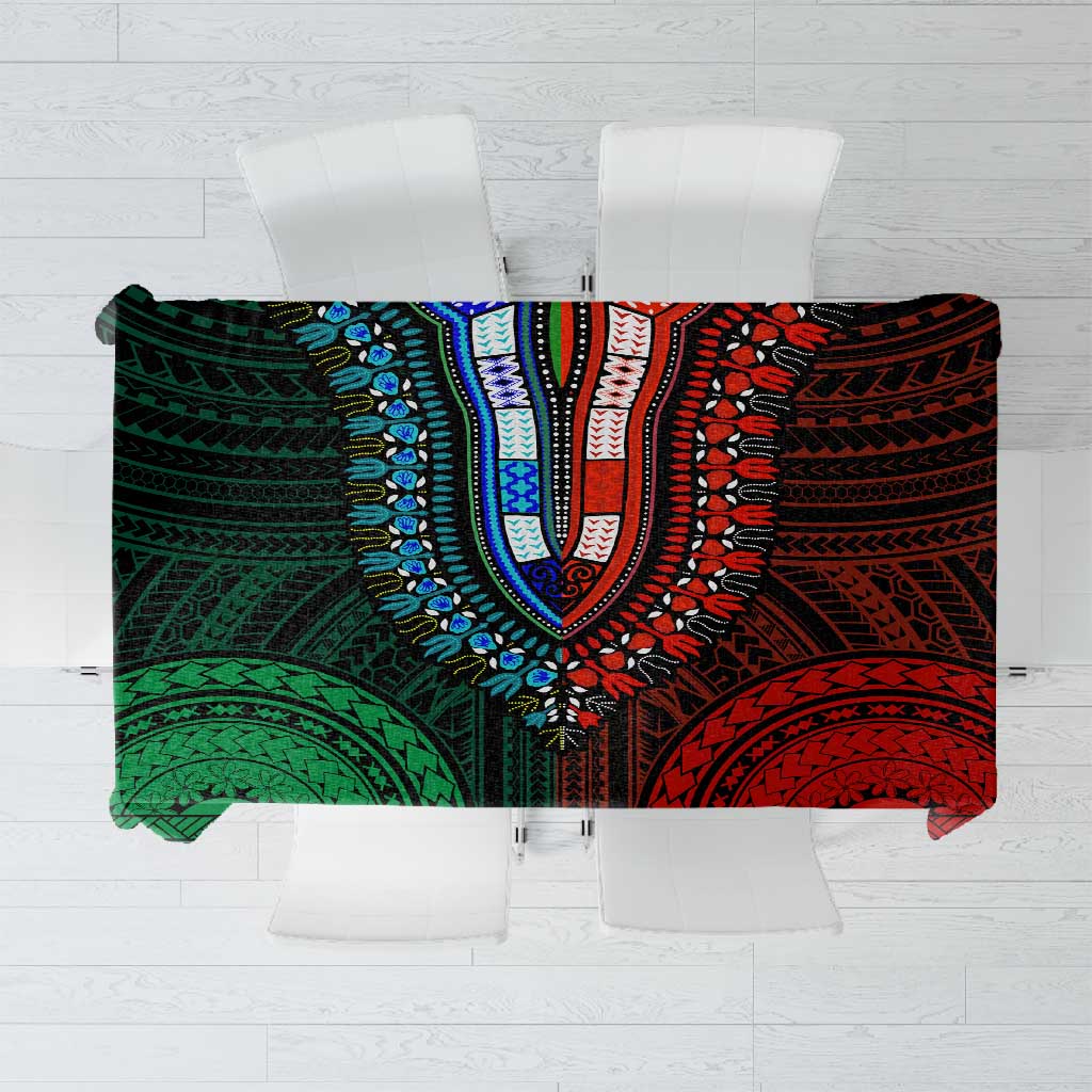 African Dashiki and Polynesian Pattern Tablecloth Half Green-Red