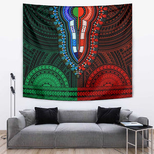 African Dashiki and Polynesian Pattern Tapestry Half Green-Red