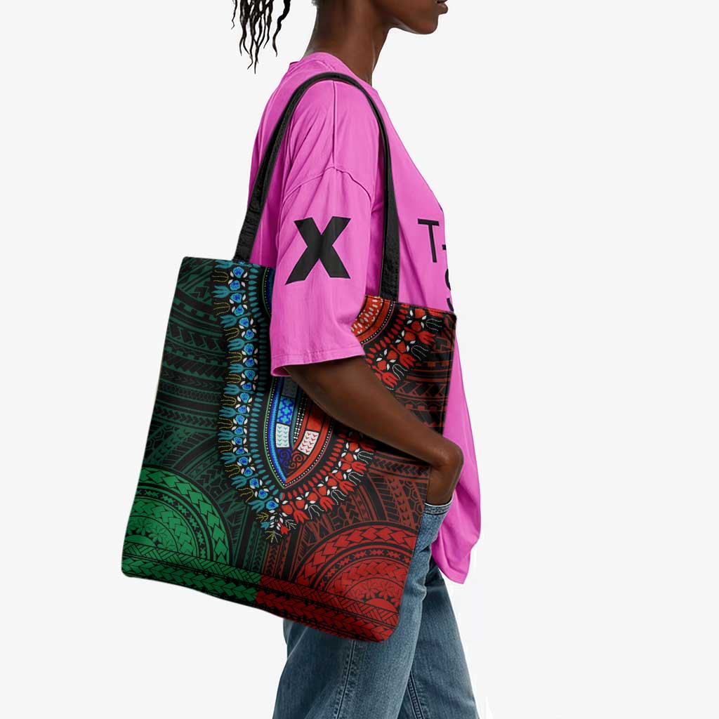 African Dashiki and Polynesian Pattern Tote Bag Half Green-Red