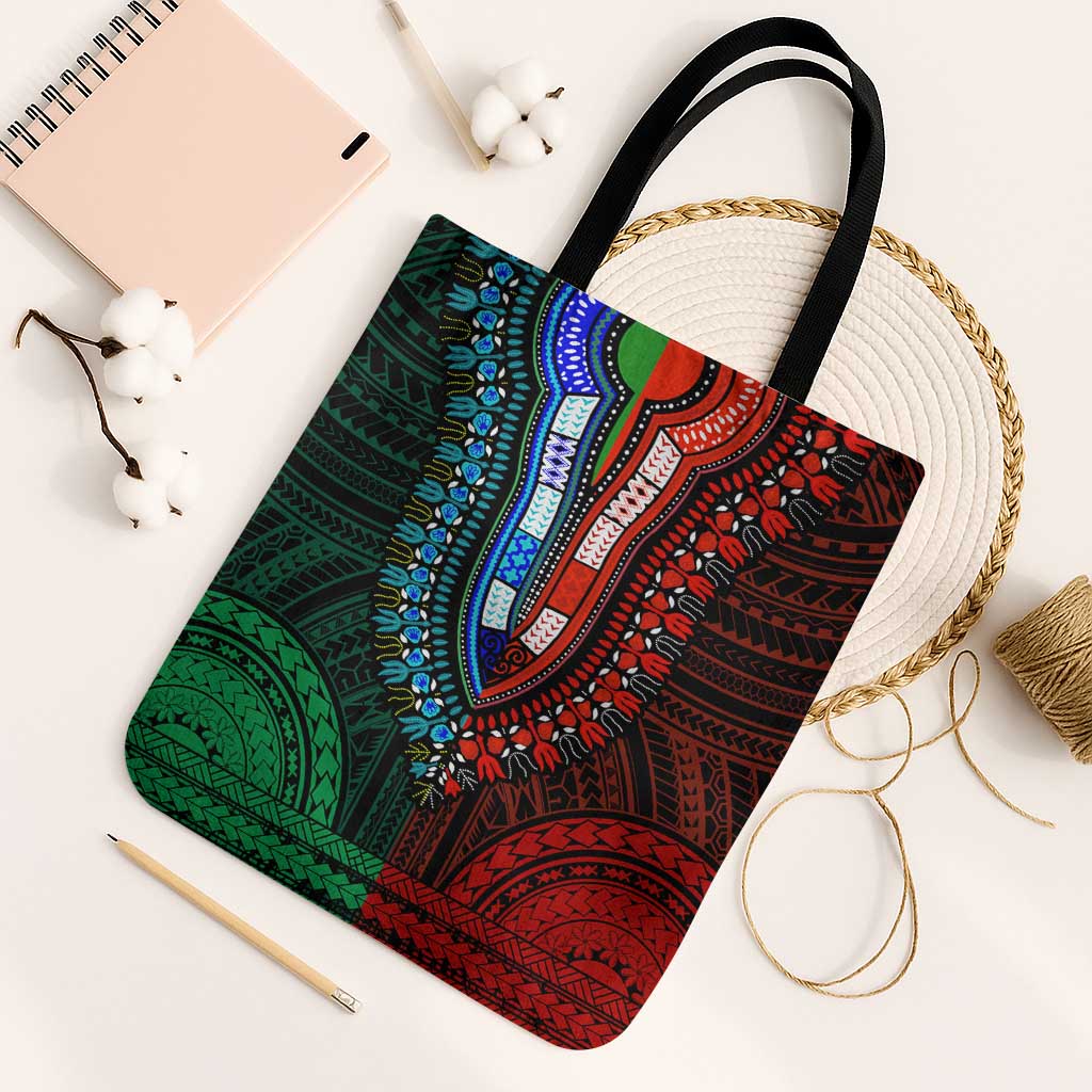 African Dashiki and Polynesian Pattern Tote Bag Half Green-Red