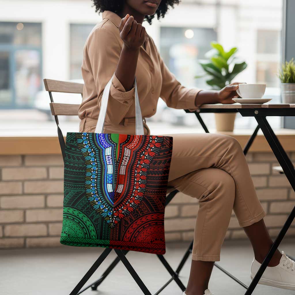 African Dashiki and Polynesian Pattern Tote Bag Half Green-Red