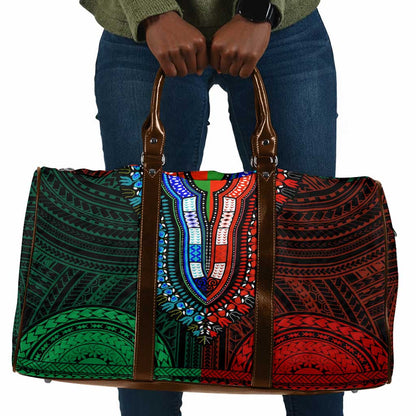 African Dashiki and Polynesian Pattern Travel Bag Half Green-Red