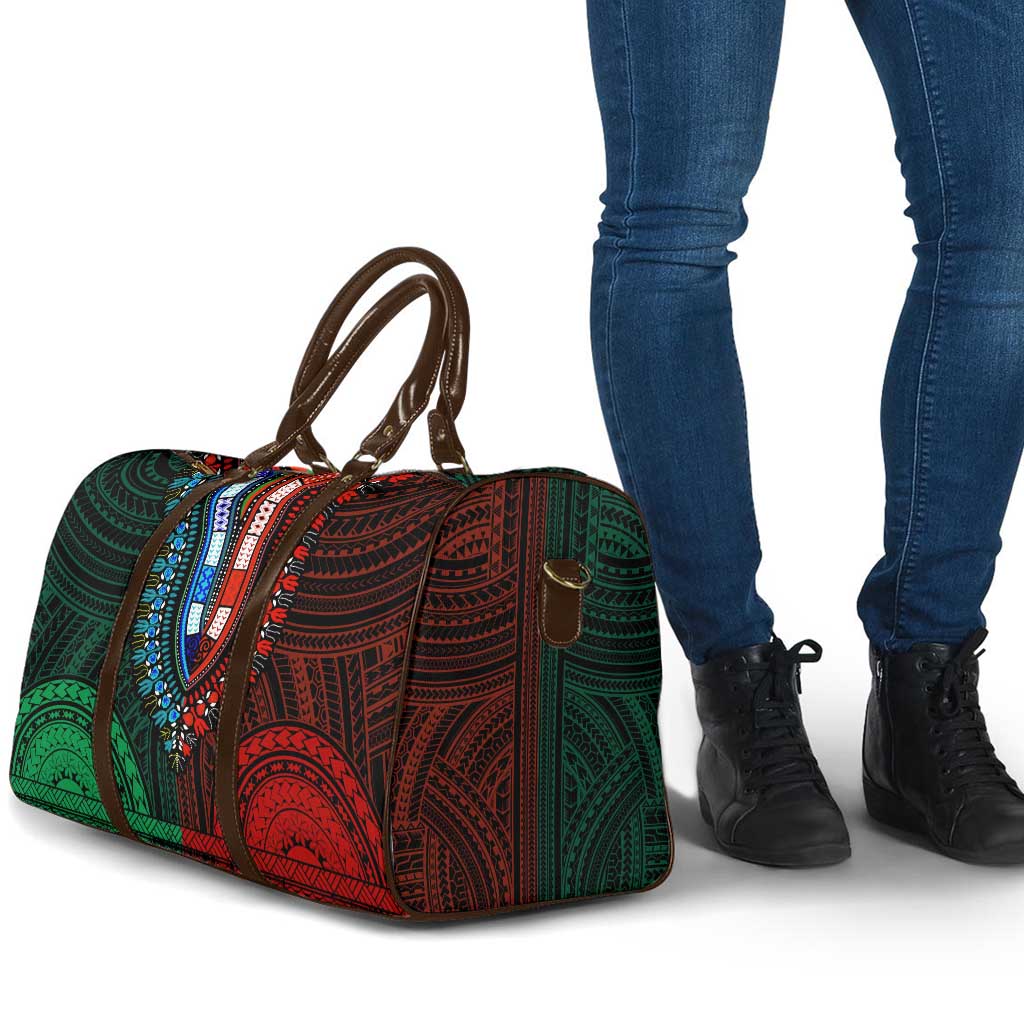African Dashiki and Polynesian Pattern Travel Bag Half Green-Red