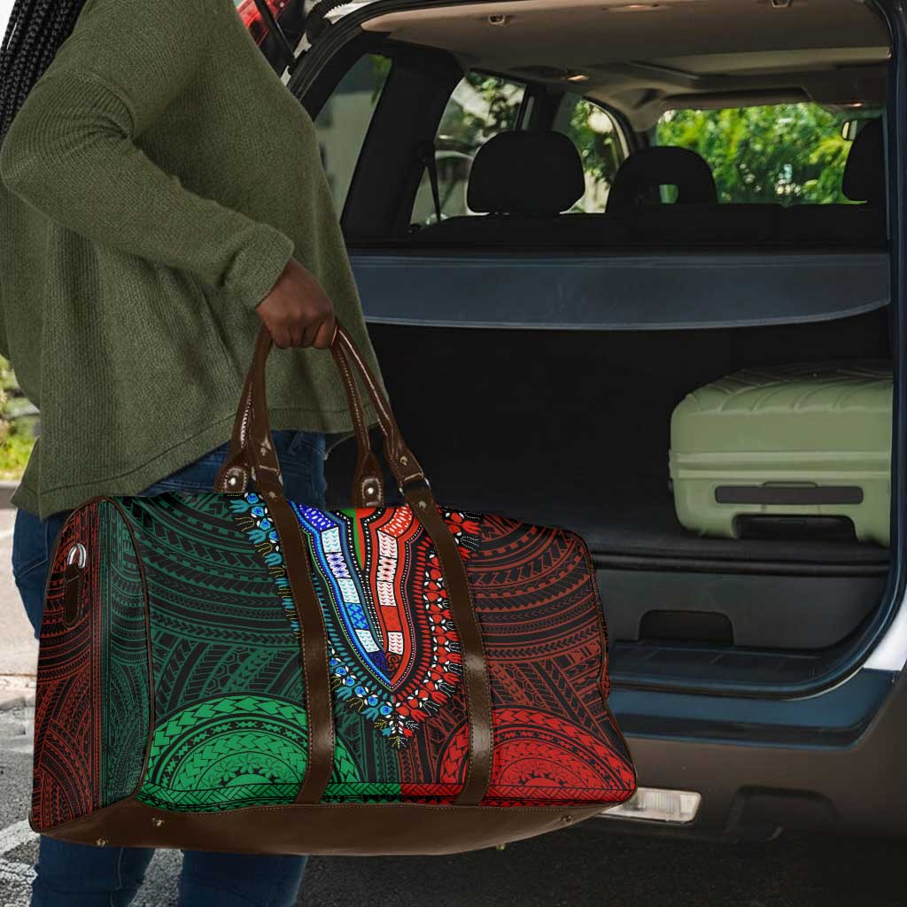 African Dashiki and Polynesian Pattern Travel Bag Half Green-Red