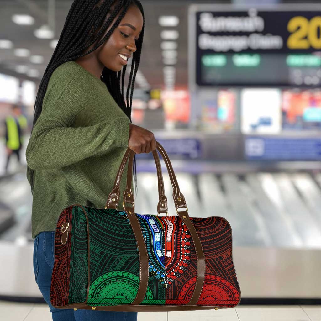 African Dashiki and Polynesian Pattern Travel Bag Half Green-Red