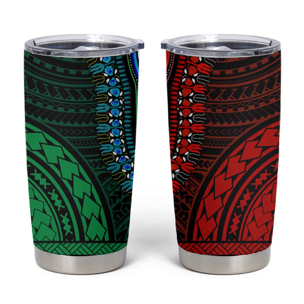 African Dashiki and Polynesian Pattern Tumbler Cup Half Green-Red