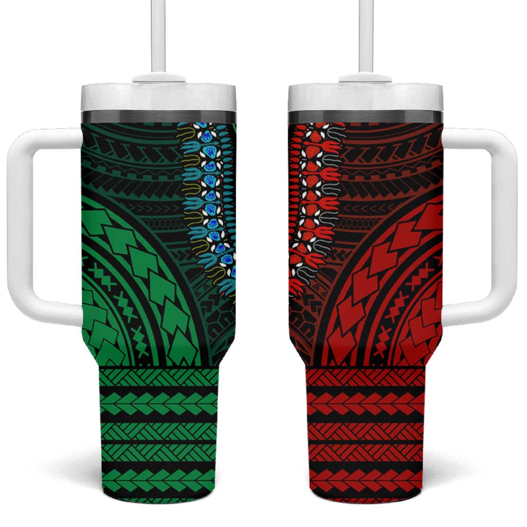 African Dashiki and Polynesian Pattern Tumbler With Handle Half Green-Red