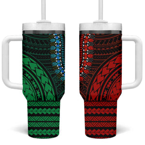 African Dashiki and Polynesian Pattern Tumbler With Handle Half Green-Red