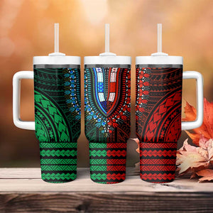 African Dashiki and Polynesian Pattern Tumbler With Handle Half Green-Red