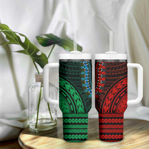 African Dashiki and Polynesian Pattern Tumbler With Handle Half Green-Red