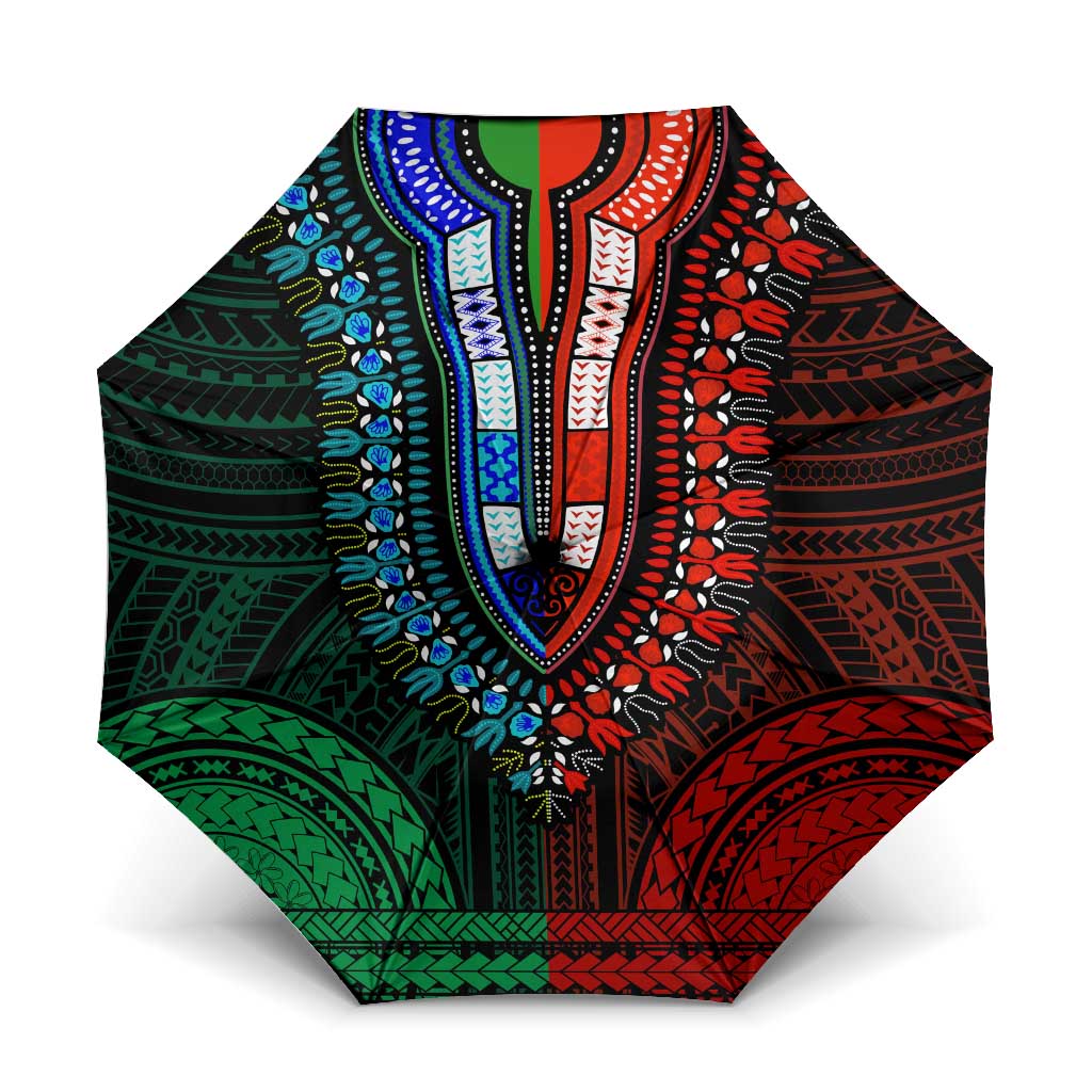 African Dashiki and Polynesian Pattern Umbrella Half Green-Red