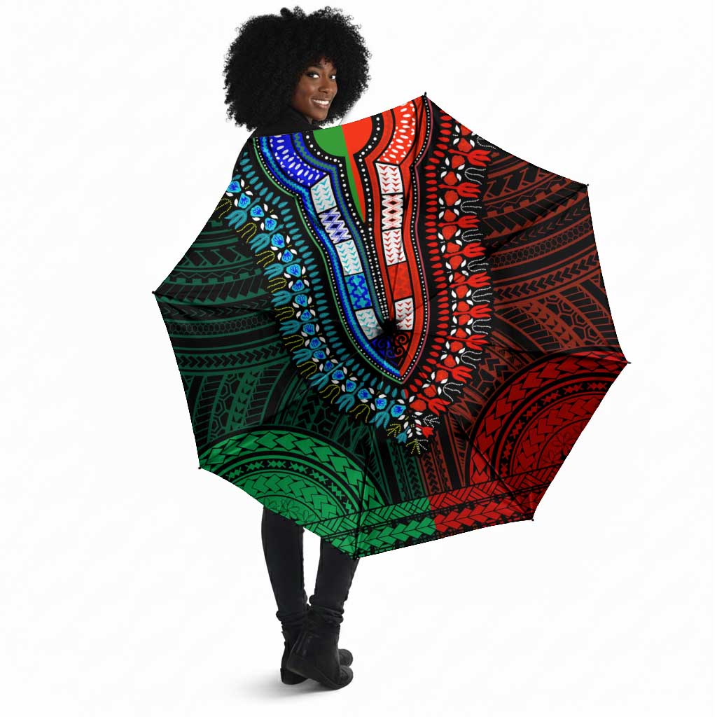 African Dashiki and Polynesian Pattern Umbrella Half Green-Red