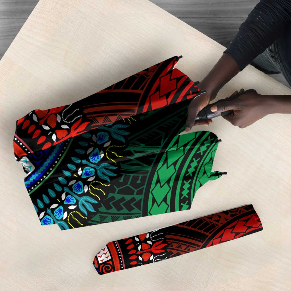 African Dashiki and Polynesian Pattern Umbrella Half Green-Red