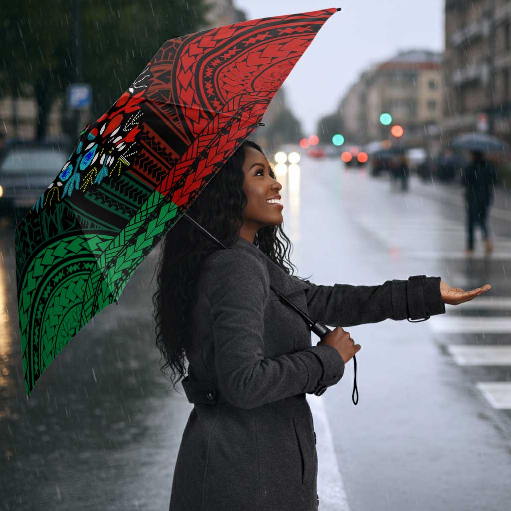 African Dashiki and Polynesian Pattern Umbrella Half Green-Red