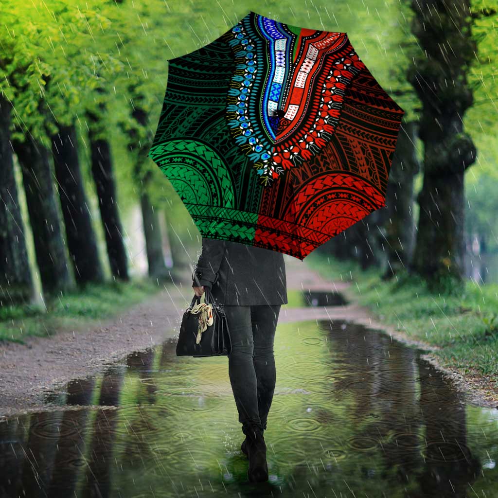 African Dashiki and Polynesian Pattern Umbrella Half Green-Red