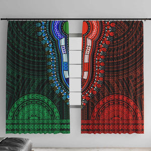 African Dashiki and Polynesian Pattern Window Curtain Half Green-Red