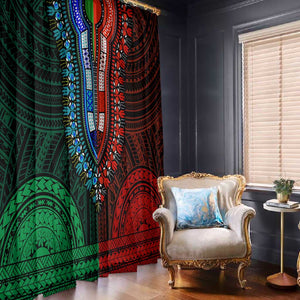 African Dashiki and Polynesian Pattern Window Curtain Half Green-Red