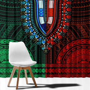 African Dashiki and Polynesian Pattern Window Curtain Half Green-Red