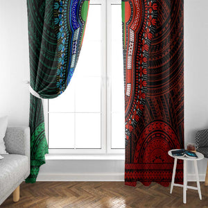 African Dashiki and Polynesian Pattern Window Curtain Half Green-Red