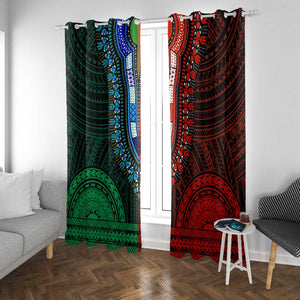 African Dashiki and Polynesian Pattern Window Curtain Half Green-Red