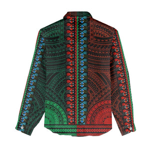 African Dashiki and Polynesian Pattern Women Casual Shirt Half Green-Red