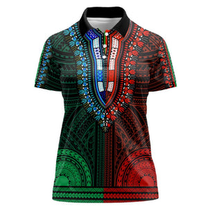 African Dashiki and Polynesian Pattern Women Polo Shirt Half Green-Red