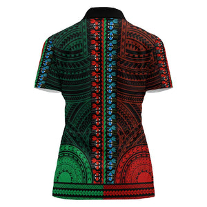 African Dashiki and Polynesian Pattern Women Polo Shirt Half Green-Red