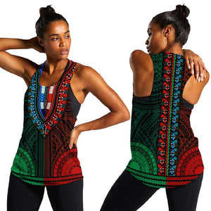 African Dashiki and Polynesian Pattern Women Racerback Tank Half Green-Red