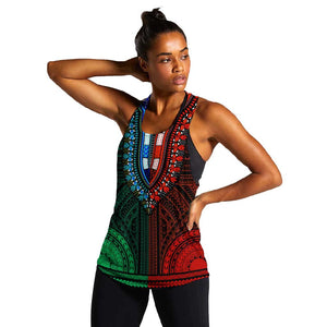 African Dashiki and Polynesian Pattern Women Racerback Tank Half Green-Red