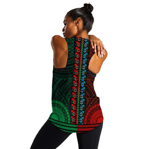 African Dashiki and Polynesian Pattern Women Racerback Tank Half Green-Red