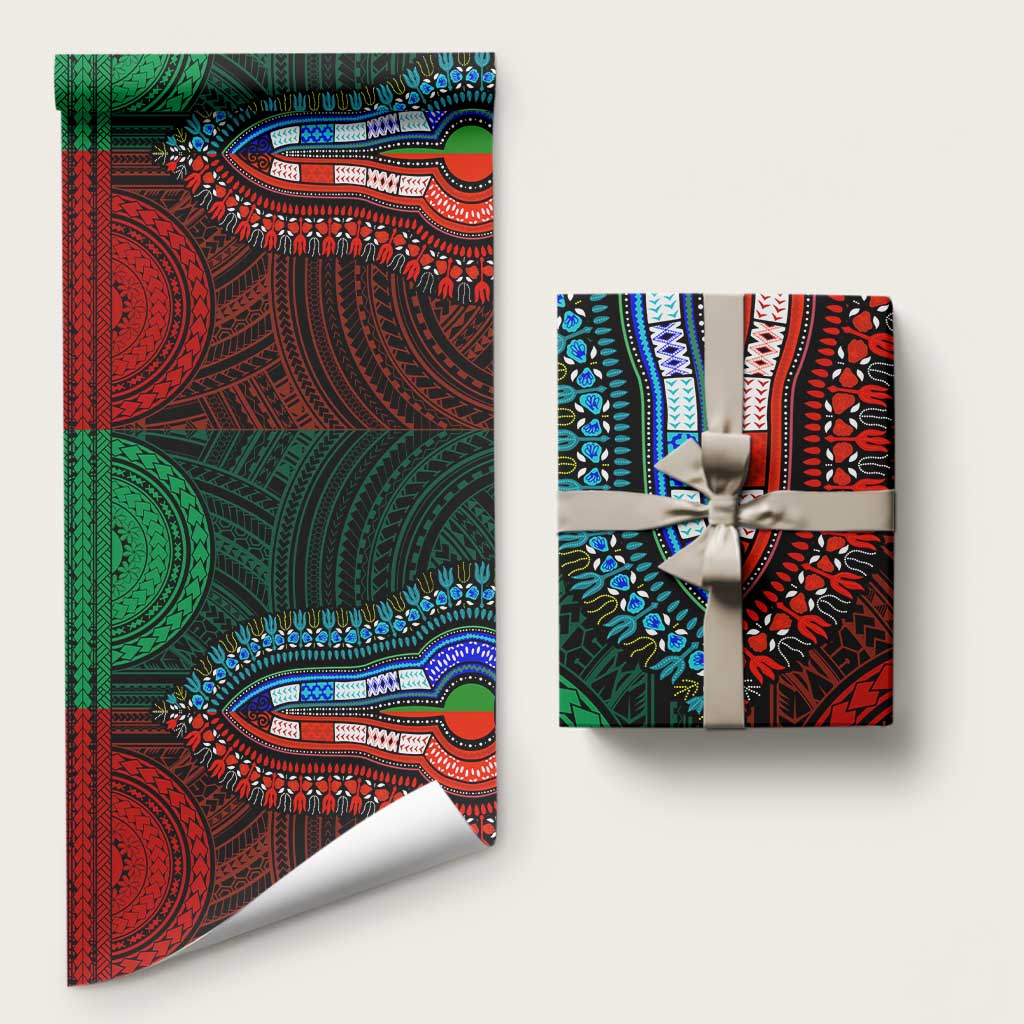 African Dashiki and Polynesian Pattern Wrapping Paper Half Green-Red - African Pride