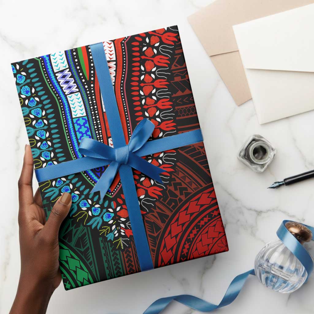 African Dashiki and Polynesian Pattern Wrapping Paper Half Green-Red - African Pride