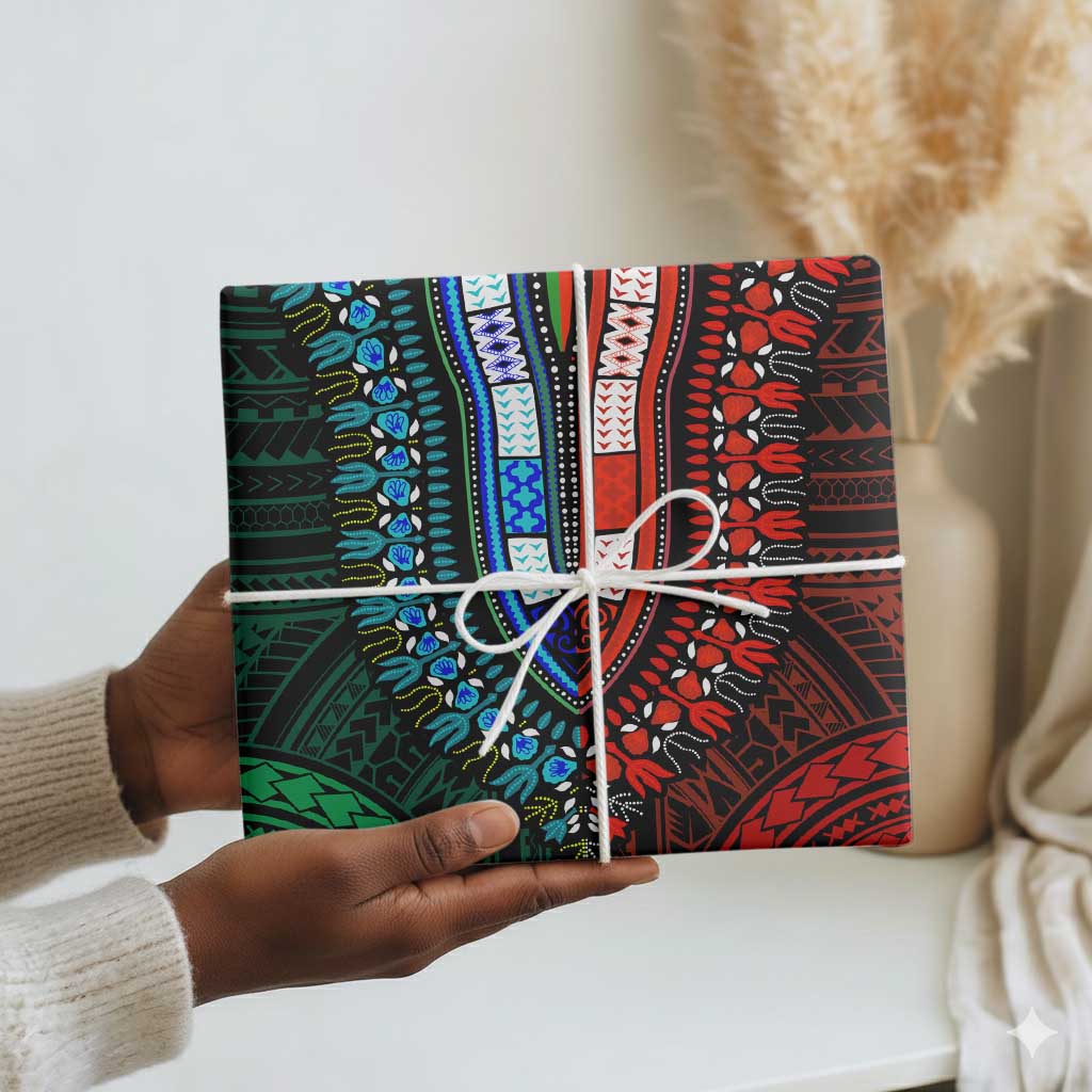 African Dashiki and Polynesian Pattern Wrapping Paper Half Green-Red - African Pride