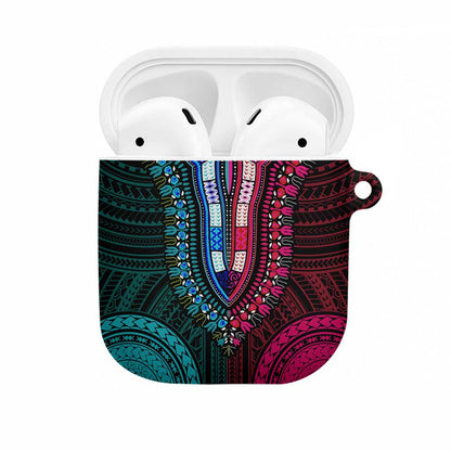 African Dashiki and Polynesian Pattern AirPods Case Half Teal-Pink