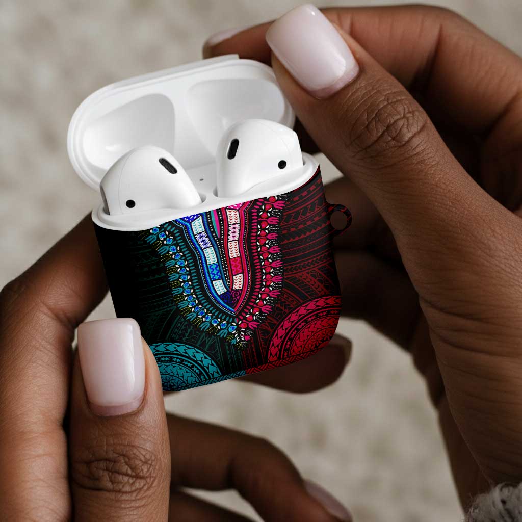 African Dashiki and Polynesian Pattern AirPods Case Half Teal-Pink