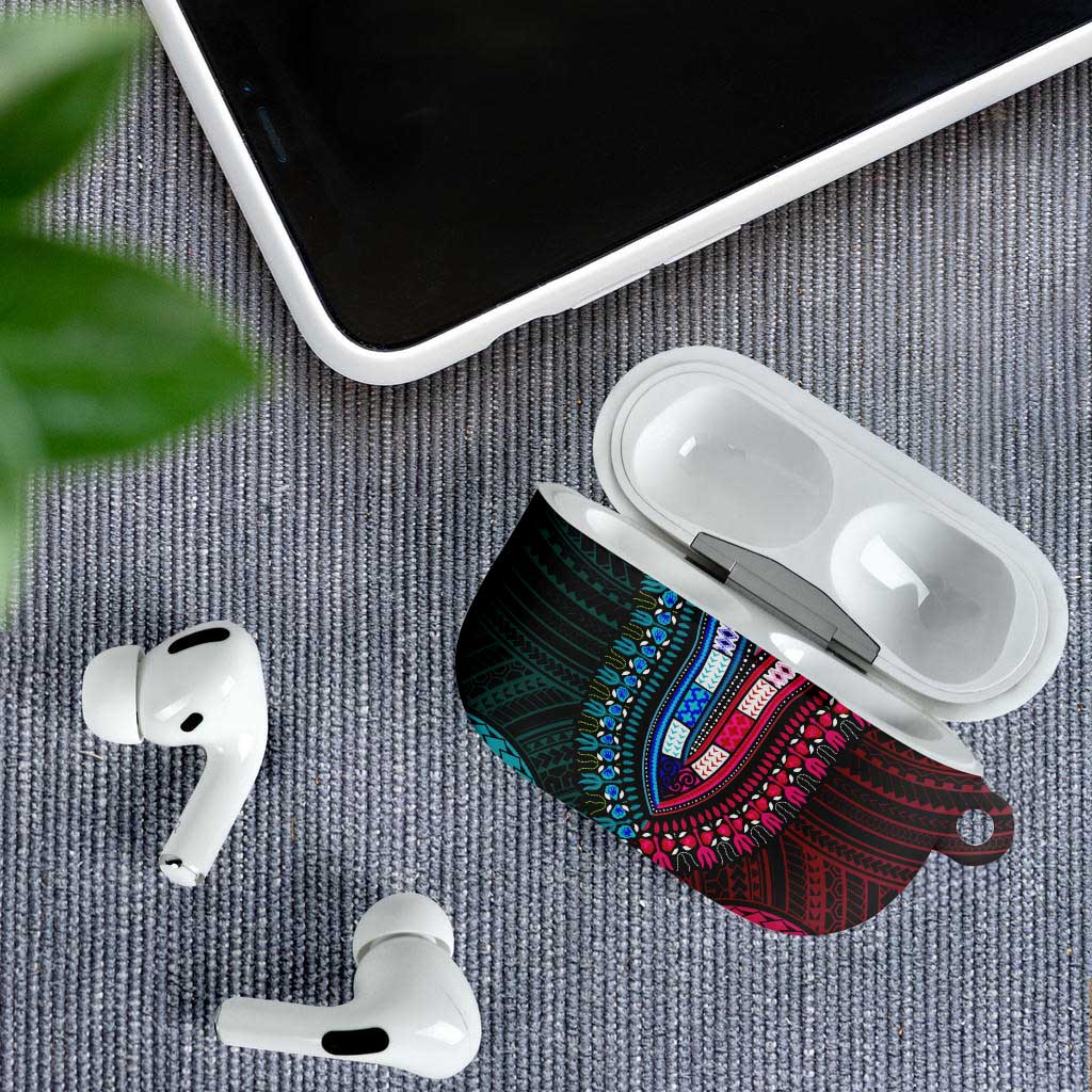 African Dashiki and Polynesian Pattern AirPods Case Half Teal-Pink
