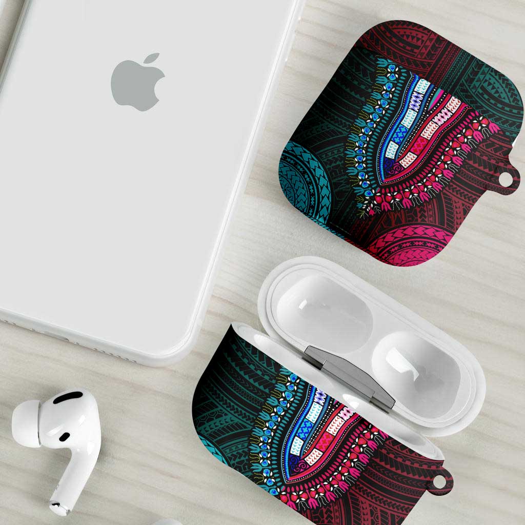 African Dashiki and Polynesian Pattern AirPods Case Half Teal-Pink