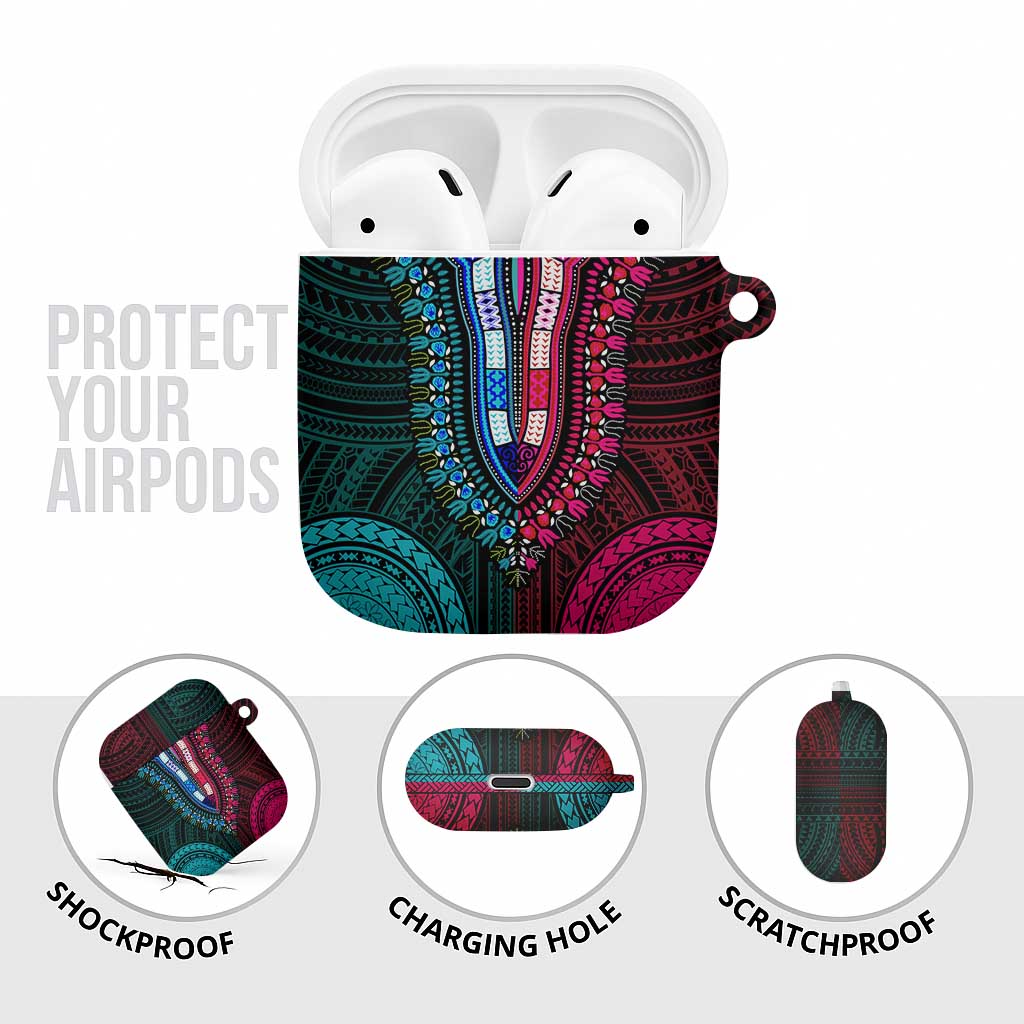 African Dashiki and Polynesian Pattern AirPods Case Half Teal-Pink