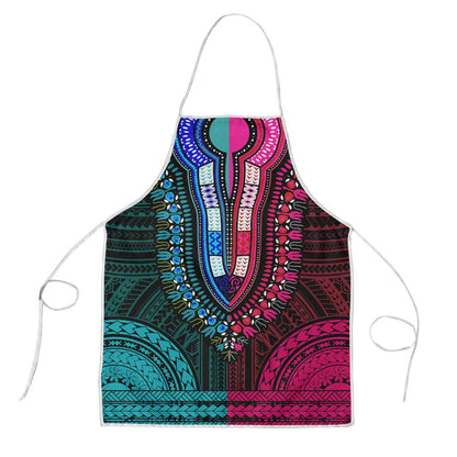 African Dashiki and Polynesian Pattern Apron Half Teal-Pink