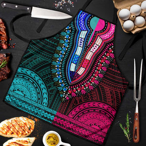 African Dashiki and Polynesian Pattern Apron Half Teal-Pink