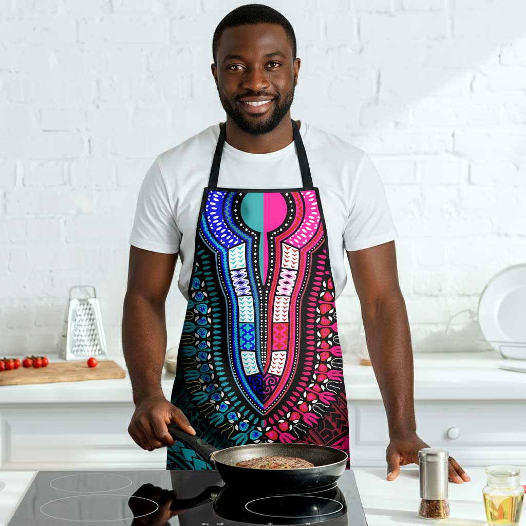 African Dashiki and Polynesian Pattern Apron Half Teal-Pink