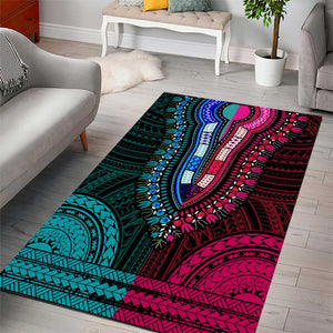 African Dashiki and Polynesian Pattern Area Rug Half Teal-Pink